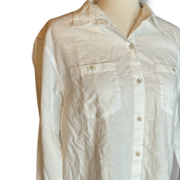 Eddie Bauer Tops - Eddie Bauer White Linen Cotton Blend Collared Button Up Shirt Size Small